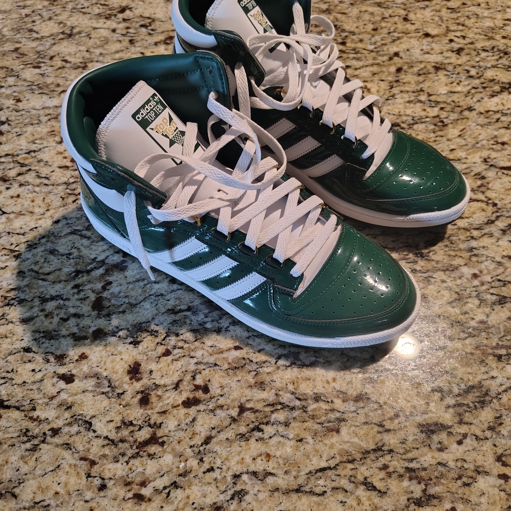 Adidas Green and White High-Top Sneakers